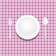 white plate on a checkered tablecloth