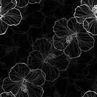 Monochrome seamless pattern with hibiscus flowers