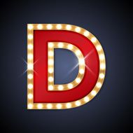 Letter D in shape of retro sing-board with lamps