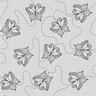 Black lace seamless pattern with butterflies on white background