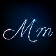 Diamond glittering letter M of sparkling brilliants