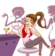 fashion girl bored in night club illustration N2