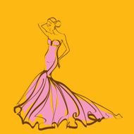 Fashion vector sketch of a lady in an evening dress
