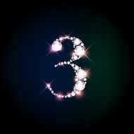 Diamond glittering number three of sparkling brilliants