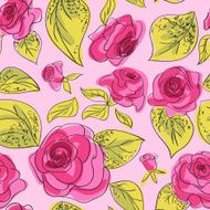Seamless pattern with pink roses and leafs