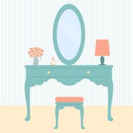 Vintage dressing table flat vector illustration