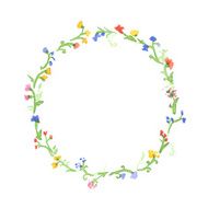 Vector watercolor wreath with colorful summer flowers