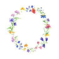 Vector watercolor wreath with colorful summer flowers N2