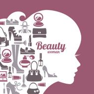 Fashion beautiful woman silhouette Shopping icons set