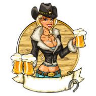 Sexy cowgirl with glasses of beer N3