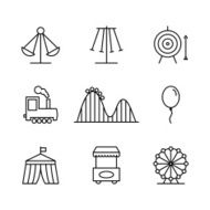 Amusement park icons in thin line style