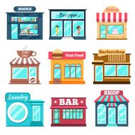 Shops and stores icons set in flat design style