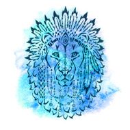 Lion in war bonnet hand drawn animal illustration