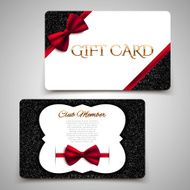 Gift cards vector card template club member card red bow