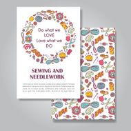Two sides invitation card design with sewing and needlework illu N2