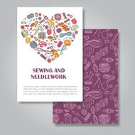 Two sides invitation card design with sewing and needlework illu N5