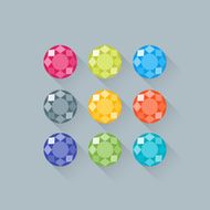 Flat gems icons set with long shadows