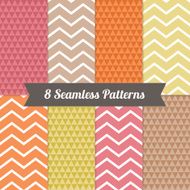 Set of Holiday Geometric Seamless Patterns with Triangles and Chevron