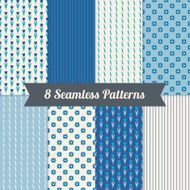 Set of Seamless Patterns with Flowers and Stripes