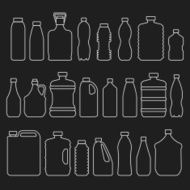 Line glass plastic bottles and other containers icons set