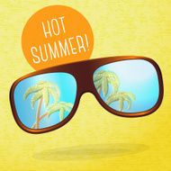 Cute summer poster - sunglasses with palms reflection in them