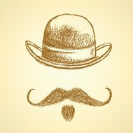 Sketch hat and mustache vector background N2