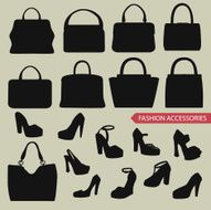 Black silhouettes of fashion women&#039;s handbag high-heeled shoes