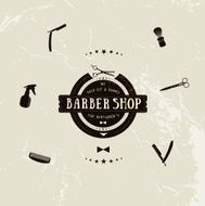 Barber shop logo and hairdressing tools silhouettes Handwritten