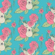 elegant seamless pattern with deer antlers and roses N2