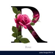 Letter R vector alphabet with rose flower ABC concept