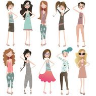 fashion girls illustration set