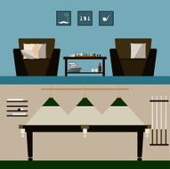 men&#039;s and billiard room interiors isolated on stylish cover