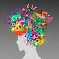 Abstract spring background with woman face