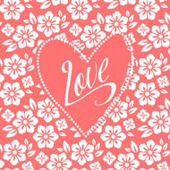 Postcard with turquoise heart on white floral pattern Wedding card N3