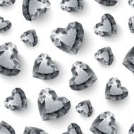 Shiny diamond hearts on white background seamless pattern