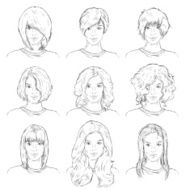 Vector Set of Sketch Female Faces N2