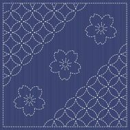 Endless texture Japanese Embroidery Ornament with circles and blooming flowers