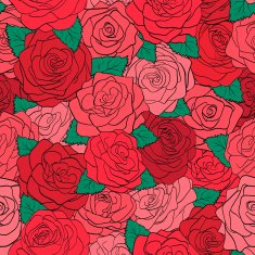 beautiful seamless pattern red roses with green leaves