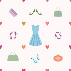 Seamless pattern of dress shoes handbags hearts