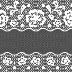 Lace fabric seamless border with abstract flowers