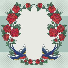 Old school frame with roses and birds