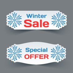 Vector Set of White Paper Retro Labels with Snowflakes