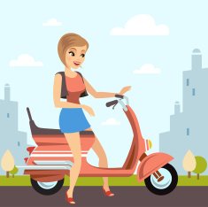 Beautiful woman with her scooter vector EPS 10