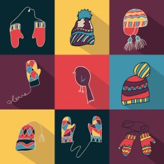 winter hats mittens set flat design