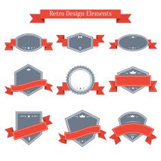 Vector vintage set of labels with ribbons