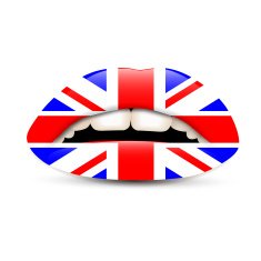 Great Britain flag lipstick on lips