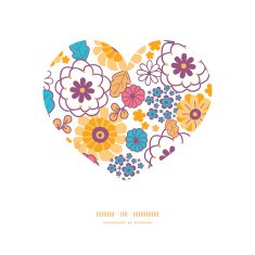 Vector colorful oriental flowers heart silhouette pattern frame