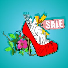 Poster the sale of women's shoes and cosmetics