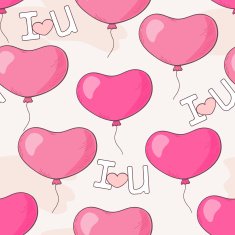Seamless pattern with pink heart balloons and letters