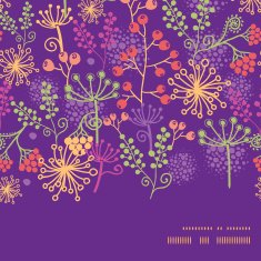 Vector colorful garden plants horizontal frame seamless pattern background